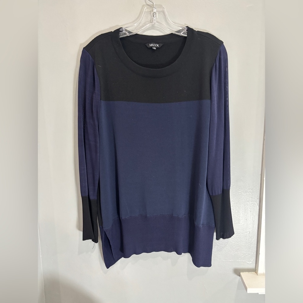 Misook Color Block Mesh Sleeves Acrylic Pullover Sweater Large Designer